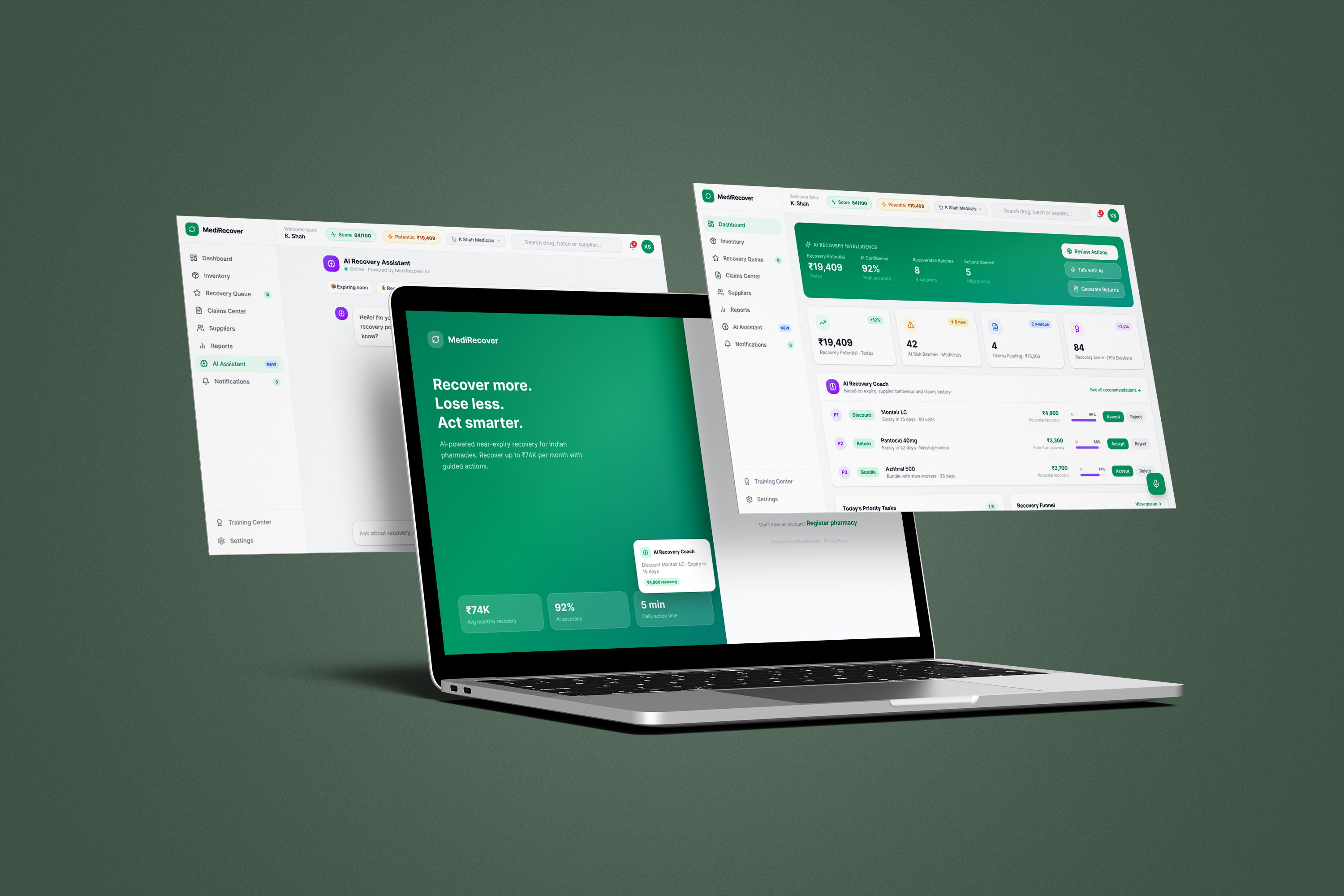 Medirecover pharmaceutical recovery dashboard