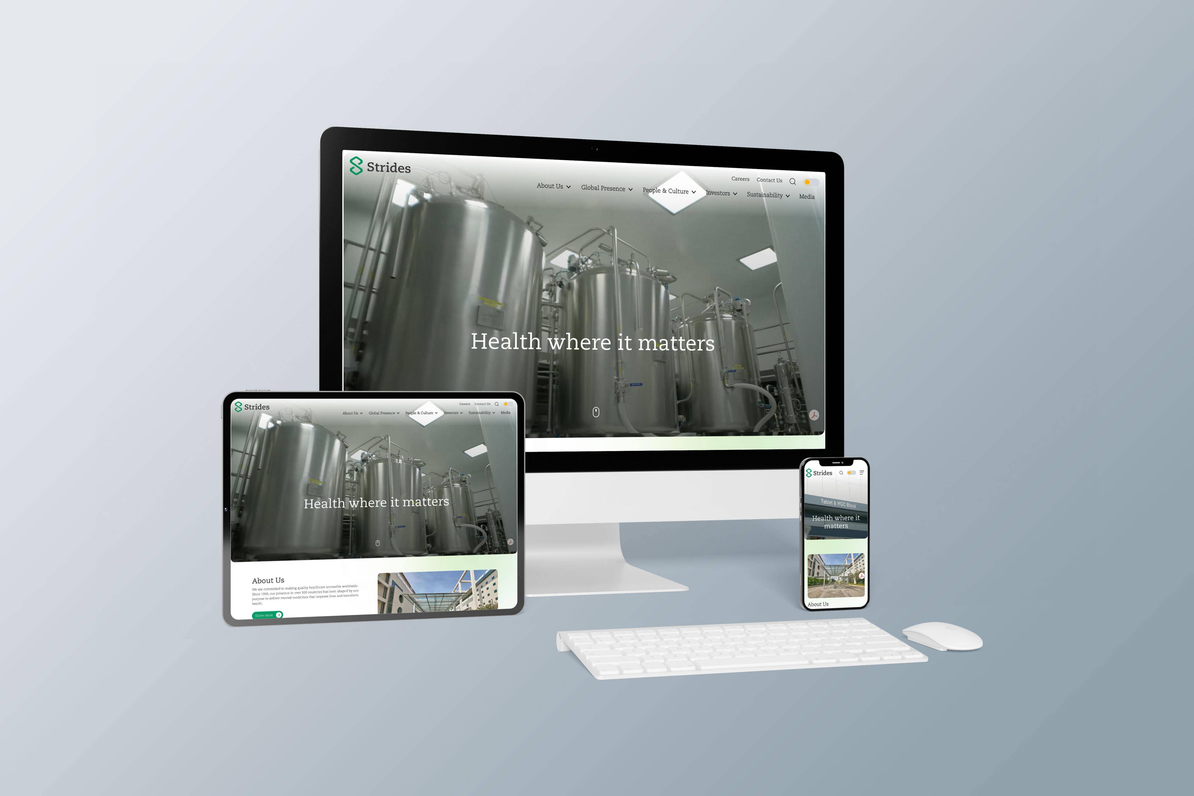 Strides Pharma responsive website shown across devices